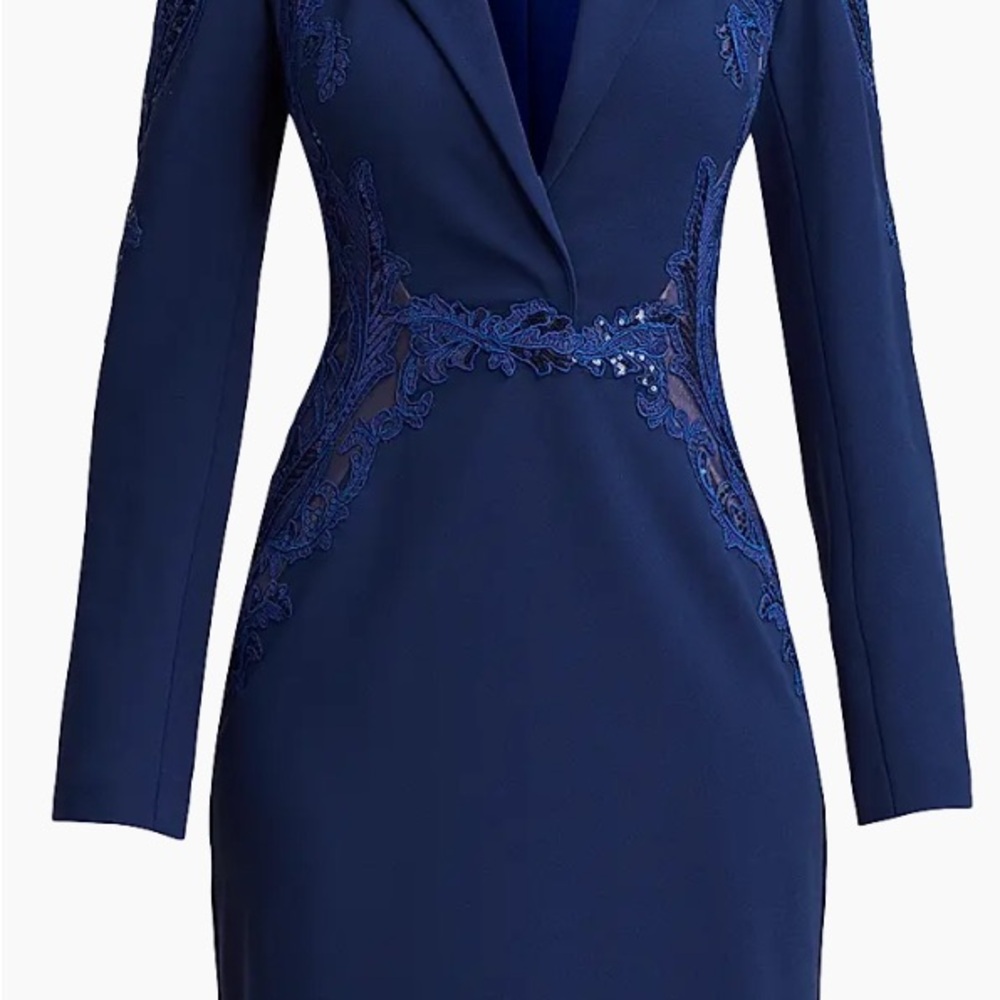 Tadashi Shoji Navy Long Sleeve Lace-Trim Sheath Dress